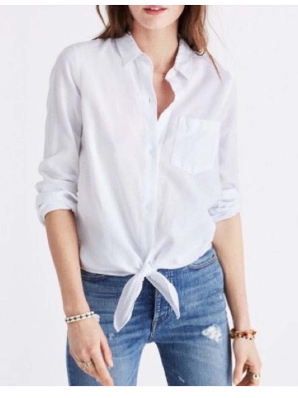 Madewell Women's White Tie-Front Button Shirt